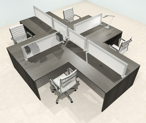Four Person L Shape Modern Aluminum Organizer Divider Office Workstation Desk Set, #OT-SUL-FPS56